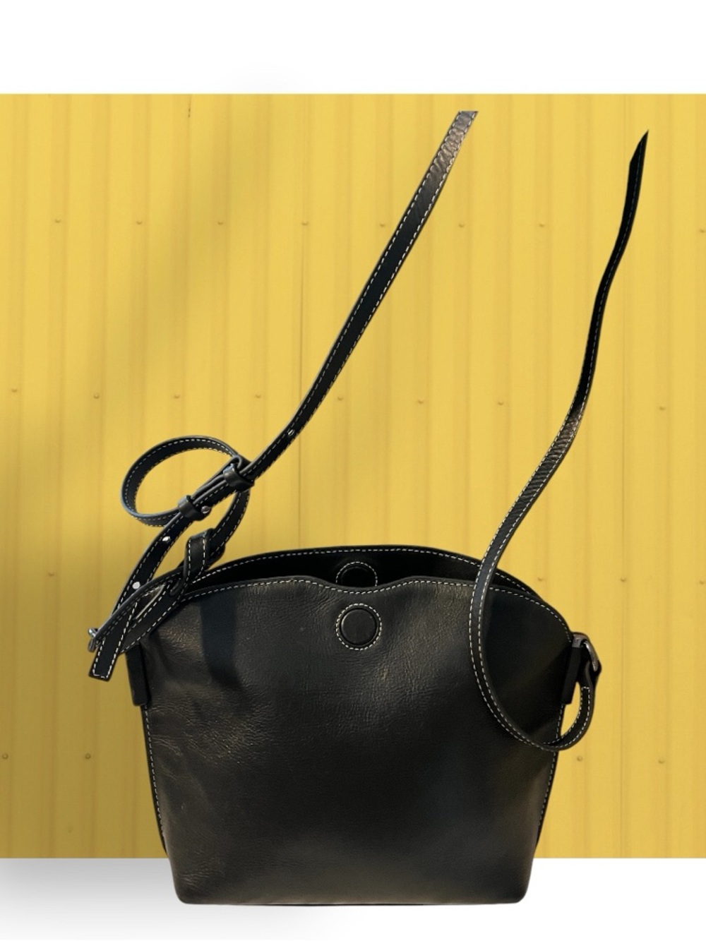 Massimo Dutti Black Leather Crossbody with Contrast Stitching